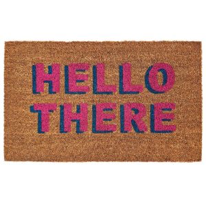 Pink Hello There Coir Outdoor Doormat