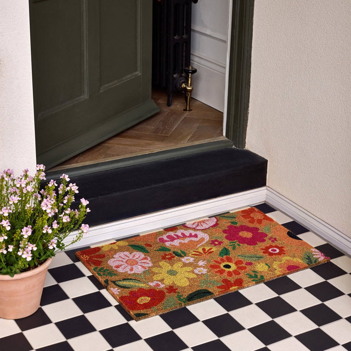 Retro Floral Coir Outdoor Doormat - Image 3