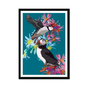 Aviflora Puffins Teal Fine Art Print