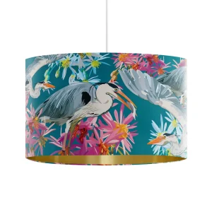 Velvet Lampshade Grey Heron Teal