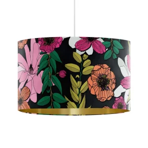 Velvet Lampshade Vivid Blooms Black