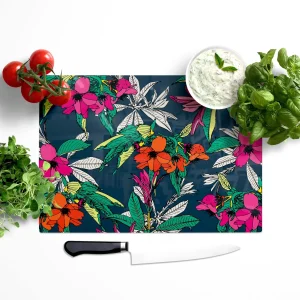 Cherry Blossom Navy Floral Glass Worktop Saver
