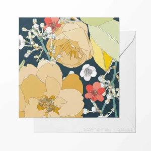 Chica Camellia Navy Retro Floral Art Card