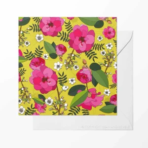 Chica Camellia Lime Patterned Floral Art Card