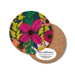 Vivid Garden Blooms Navy Coaster