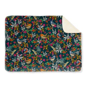 Cherry Birds Super Soft Blue Sherpa Blanket