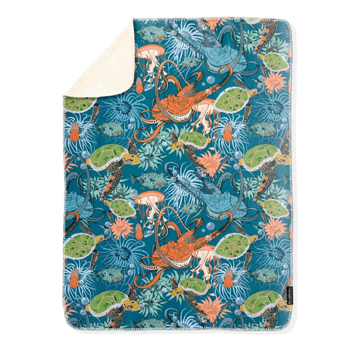 Octopodidae Sea Life Super Soft Blue Sherpa Blanket - Image 4