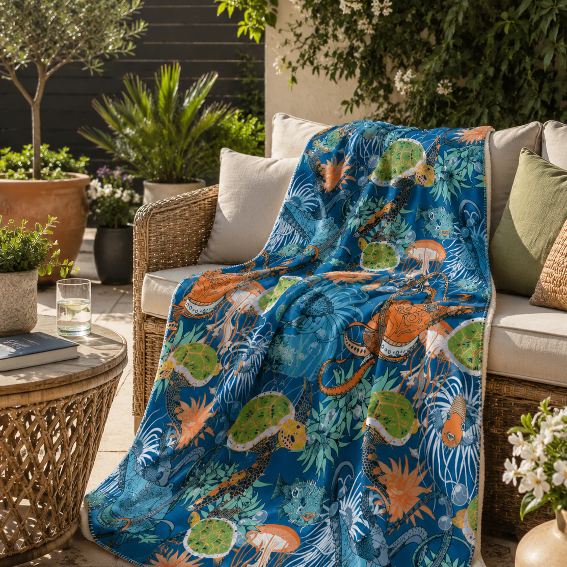 Octopodidae Sea Life Super Soft Blue Sherpa Blanket - Image 7