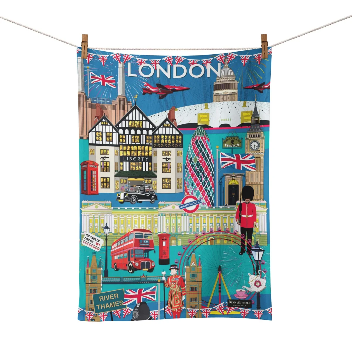 Tea Towel Colourful London Cityscape