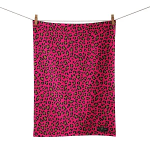 Tea Towel Organic Cotton Wild Cat Leopard Print Hot Pink