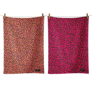Set of 2 Organic Cotton Leopard Print Tea Towels
