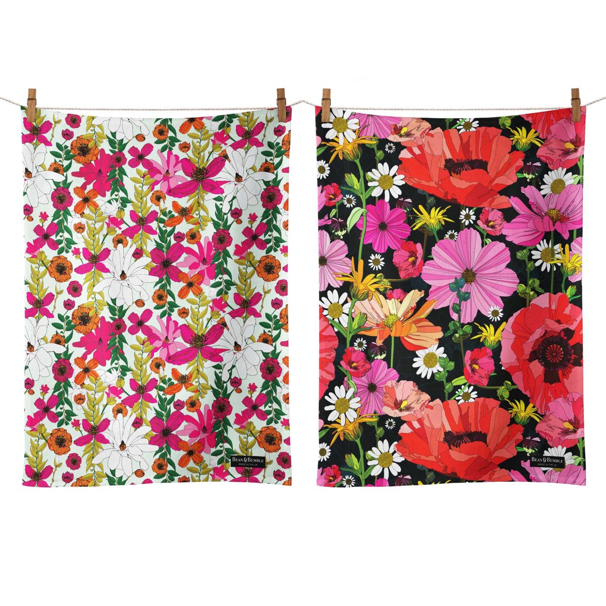 Set of 2 Organic Cotton Floral Tea Towels - Image 2