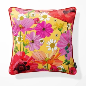Summer Poppies Yellow Velvet Cushion